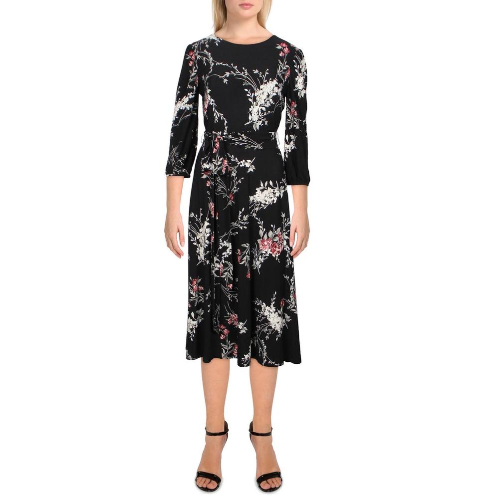 Lauren Ralph Lauren Womens Felia Black Belted Long Maxi Dress Petites NWT